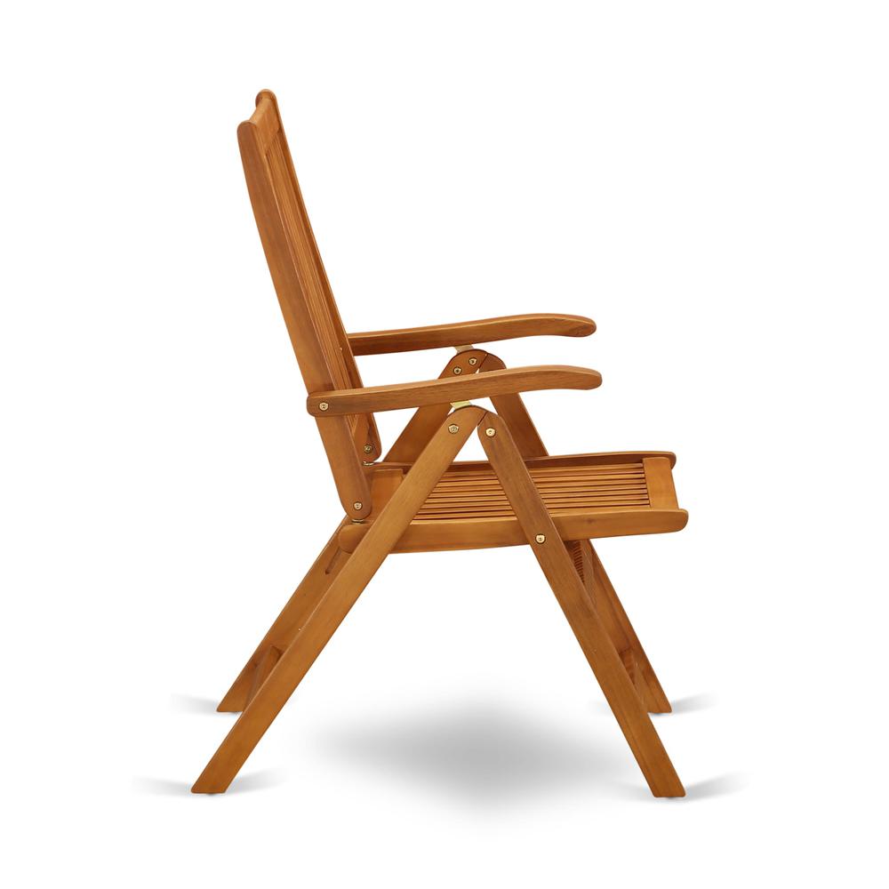 3-Pc Wood Patio Dining Set Consists of a Folding Outdoor Table and 2 Outdoor Camping Chairs - Natural Oil Finish. Picture 6