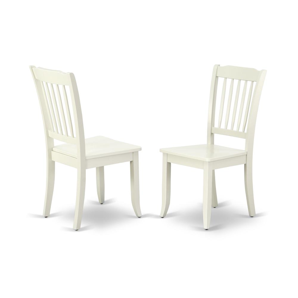 East West Furniture HBDA3-LWH-W 3 Piece Modern Dining Table Set - Linen White Breakfast Table and 2 Linen White Dining Chairs with Slatted Back - Linen White Finish. Picture 3