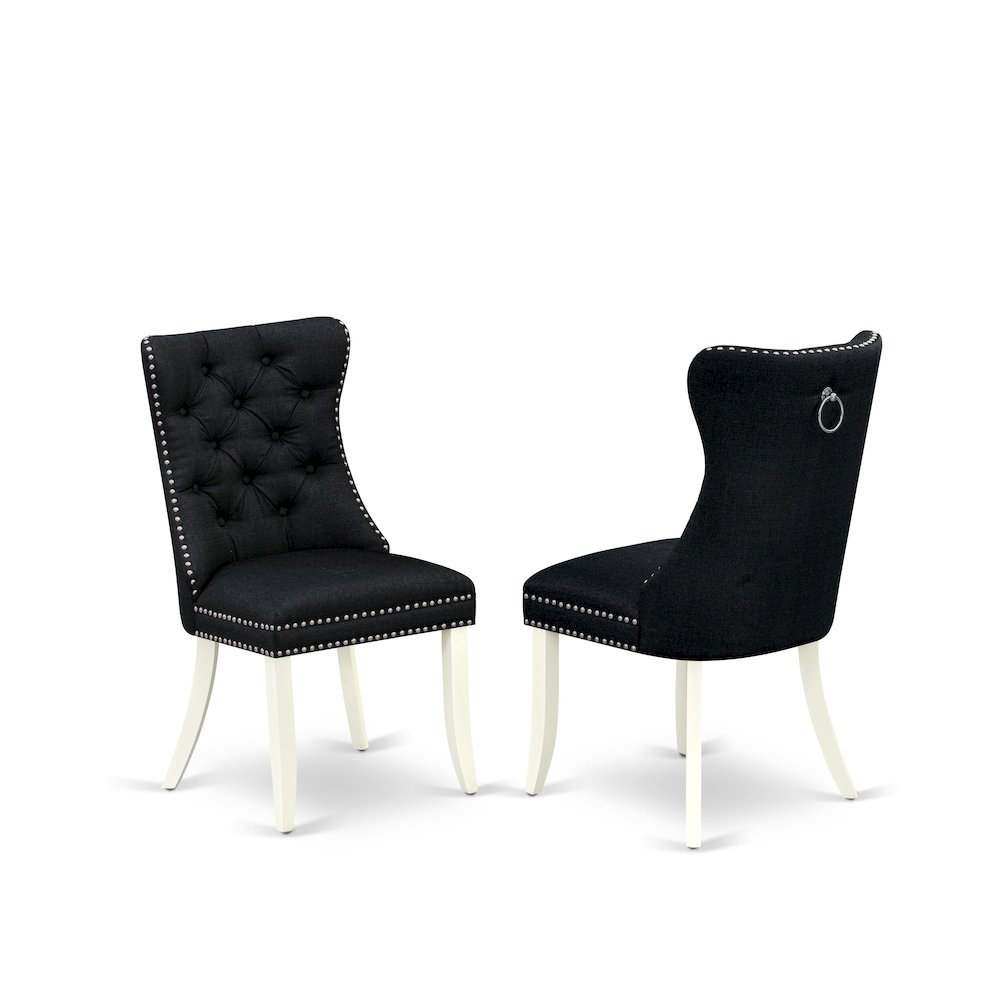 Parson Dining Chairs - Black Linen Fabric Padded Chairs, Set of 2, linen white. Picture 6