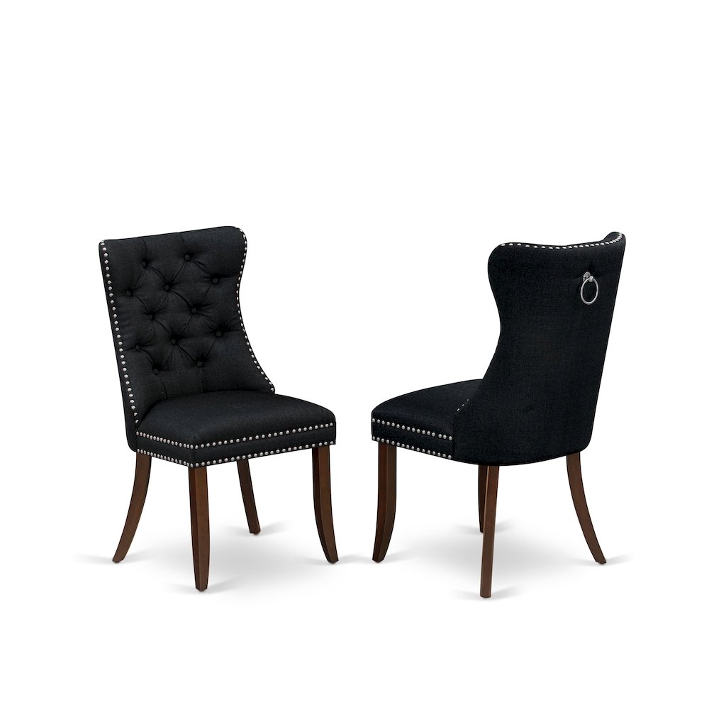 Parson Chairs - Black Linen Fabric Padded Dining Chairs, Set of 2, Mahogany. Picture 6