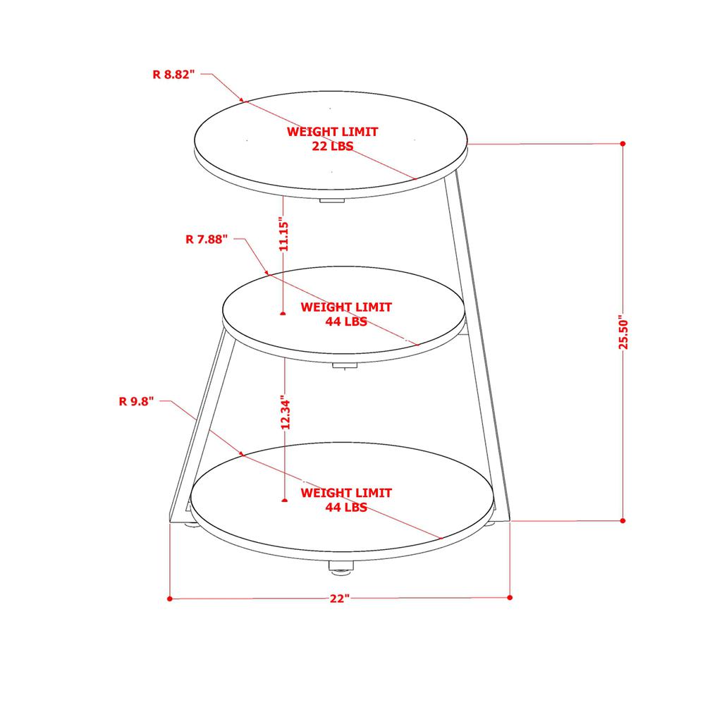 Driscoll 3 Tier Night Stand for Bedrooms - Bedside Table in Powder Coating Black Color and Brown Wood Laminate. Picture 8