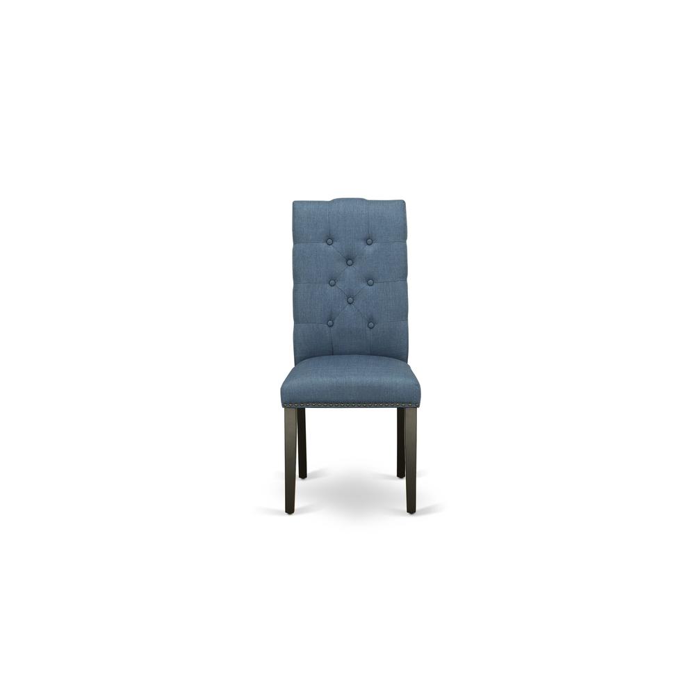 9-piece dining table set with Chair’s Legs and Mineral Blue Linen Fabric. Picture 12
