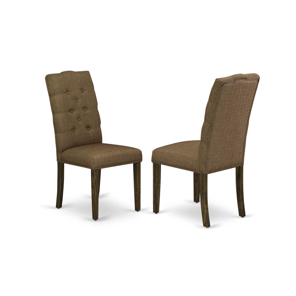 East West Furniture LMEL5-77-18 5-Piece Dining Room Table Set- 4 Upholstered Dining Chairs with Brown Beige Linen Fabric Seat and Button Tufted Chair Back and Rectangular Table Top & Wooden 4 Legs - D. Picture 3