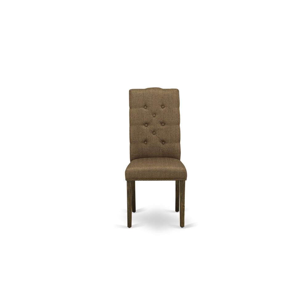 7- pieces dining table set with Chair’s Legs and Brown Beige Linen Fabric. Picture 7