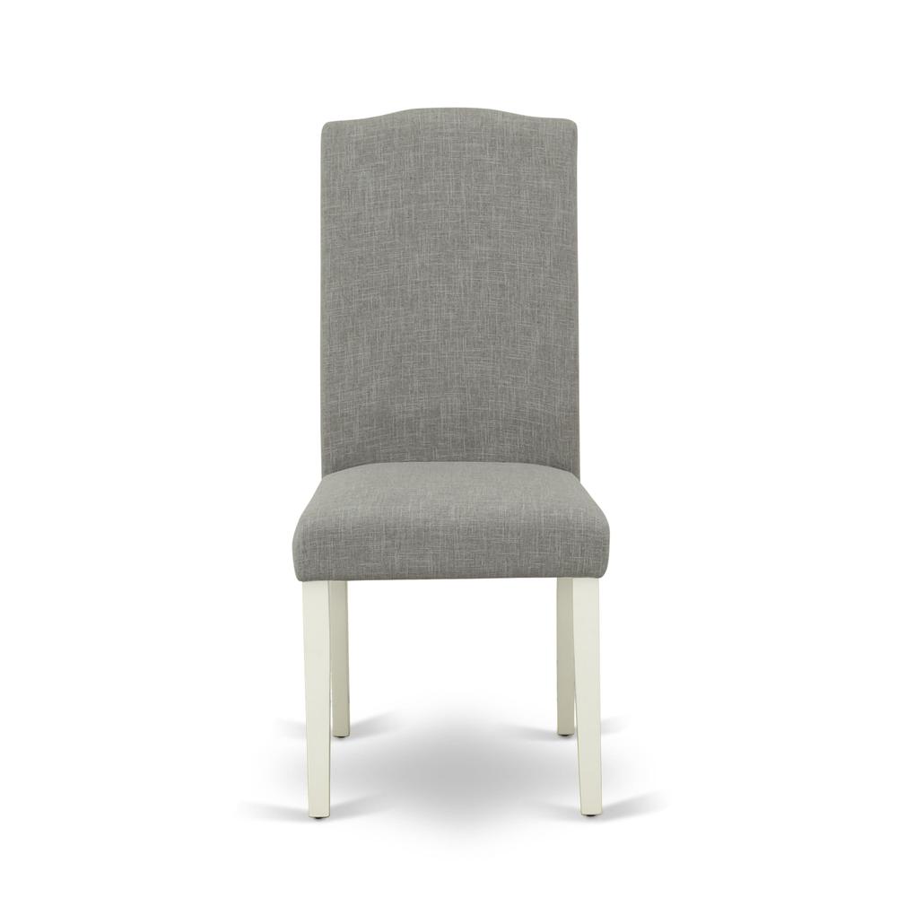 AMEN3-LWH-06 3 Piece Dining Set - 1 Pedestal Table and 2 Dark Shitake Dining Room Chair - Linen White Finish. Picture 5
