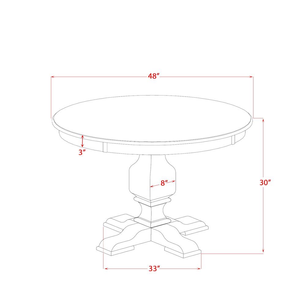 East West Furniture FERRIS Round Dining Table with Pedestal, Rustic Rubberwood Table in Sandblasting Antique Walnut Finish, 48 Inch. Picture 4