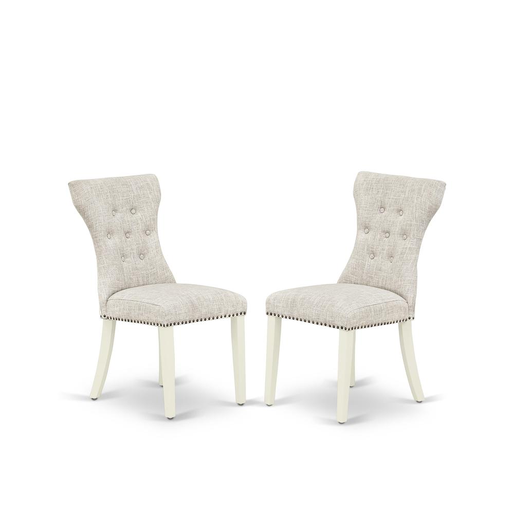AMGA3-LWH-35 3 Pc Wood Dining Table Set - 1 Dining Table and 2 Doeskin Upholstered Chairs - Linen White Finish. Picture 4
