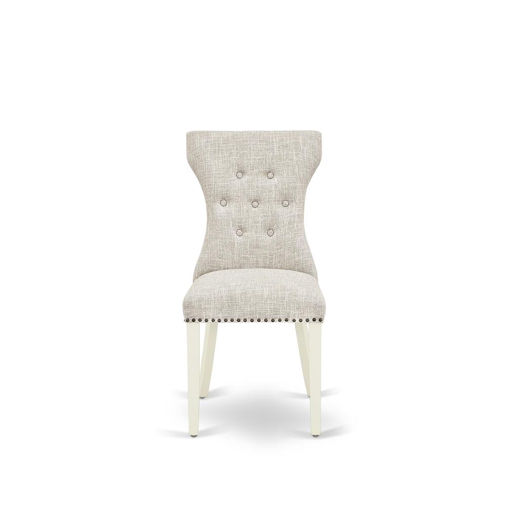 AMGA3-LWH-35 3 Pc Wood Dining Table Set - 1 Dining Table and 2 Doeskin Upholstered Chairs - Linen White Finish. Picture 5