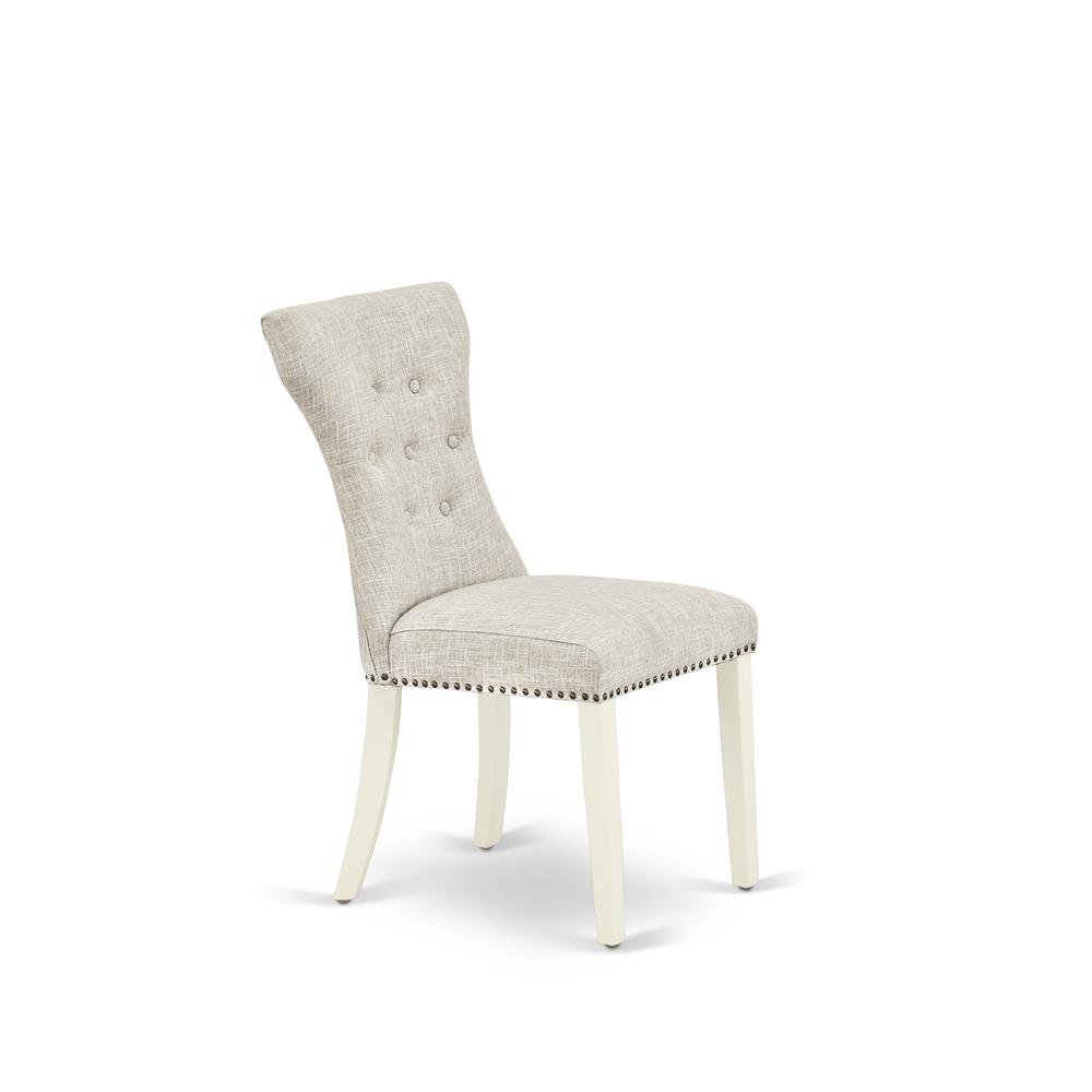 AMGA3-LWH-35 3 Pc Wood Dining Table Set - 1 Dining Table and 2 Doeskin Upholstered Chairs - Linen White Finish. Picture 6