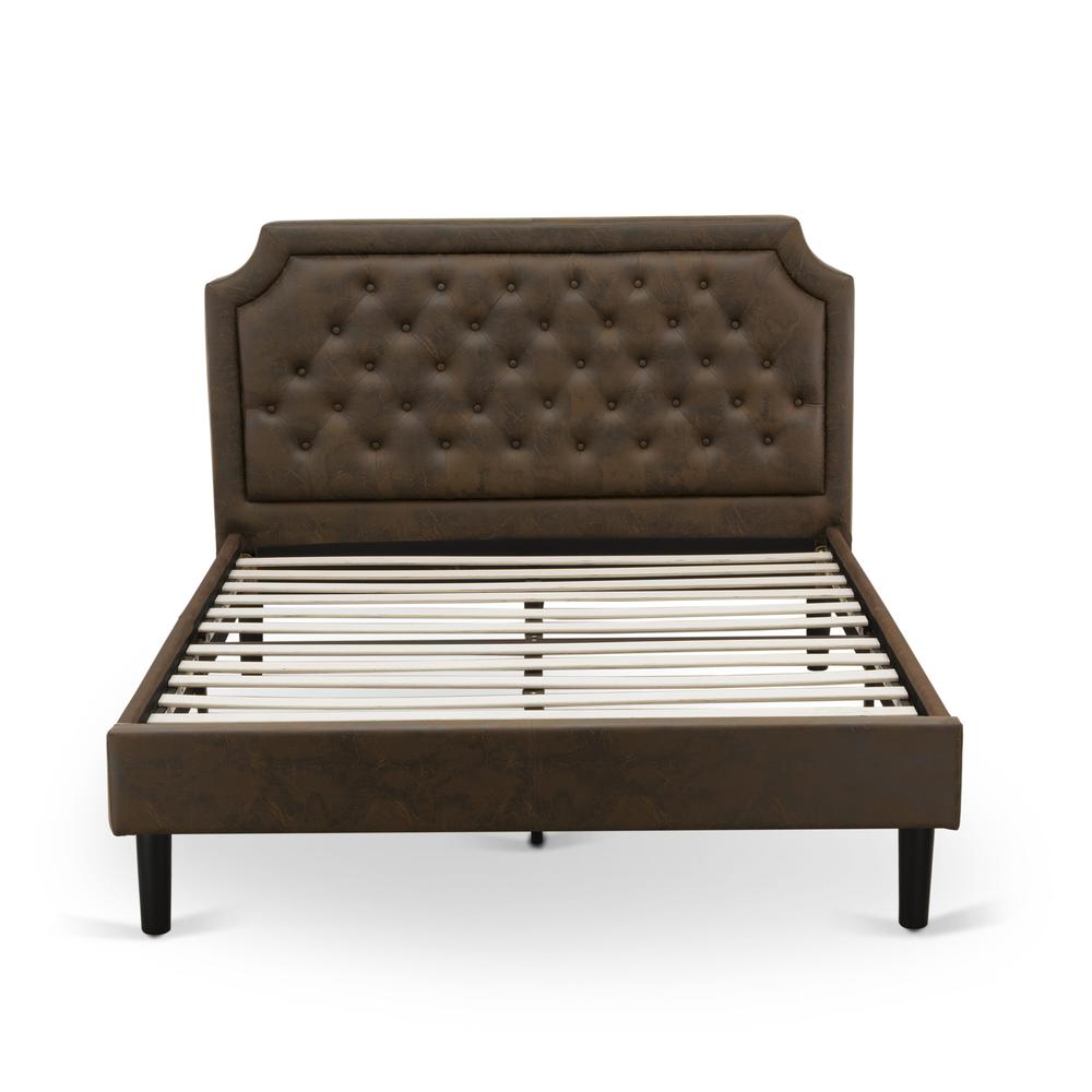 GB25Q-1DE07 2-Piece Platform Queen Bed Set with Bed and 1 Distressed Jacobean Nightstand - Dark Brown Faux Leather and Black Legs. Picture 2