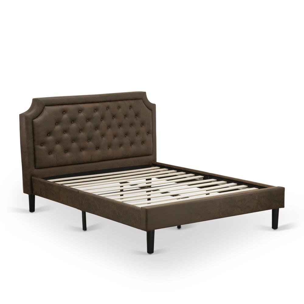 GB25Q-1DE07 2-Piece Platform Queen Bed Set with Bed and 1 Distressed Jacobean Nightstand - Dark Brown Faux Leather and Black Legs. Picture 3