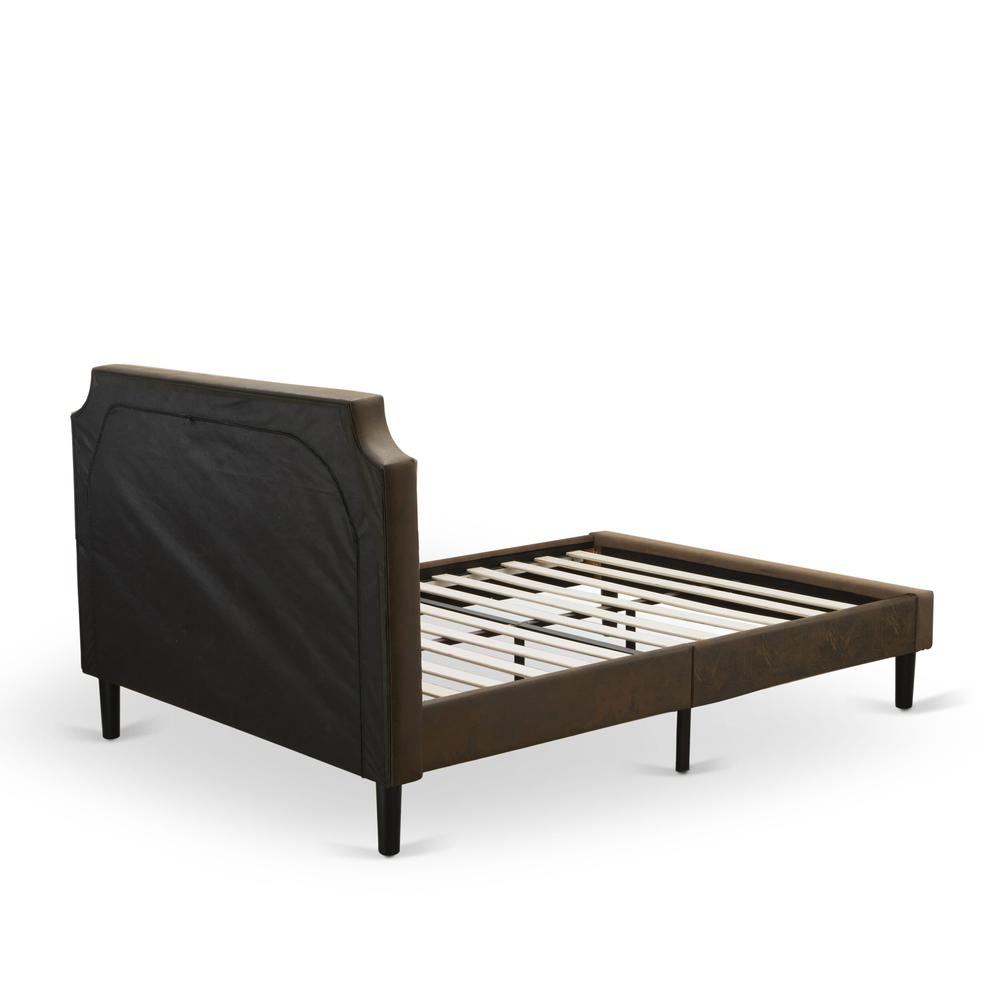 GB25Q-1DE07 2-Piece Platform Queen Bed Set with Bed and 1 Distressed Jacobean Nightstand - Dark Brown Faux Leather and Black Legs. Picture 5