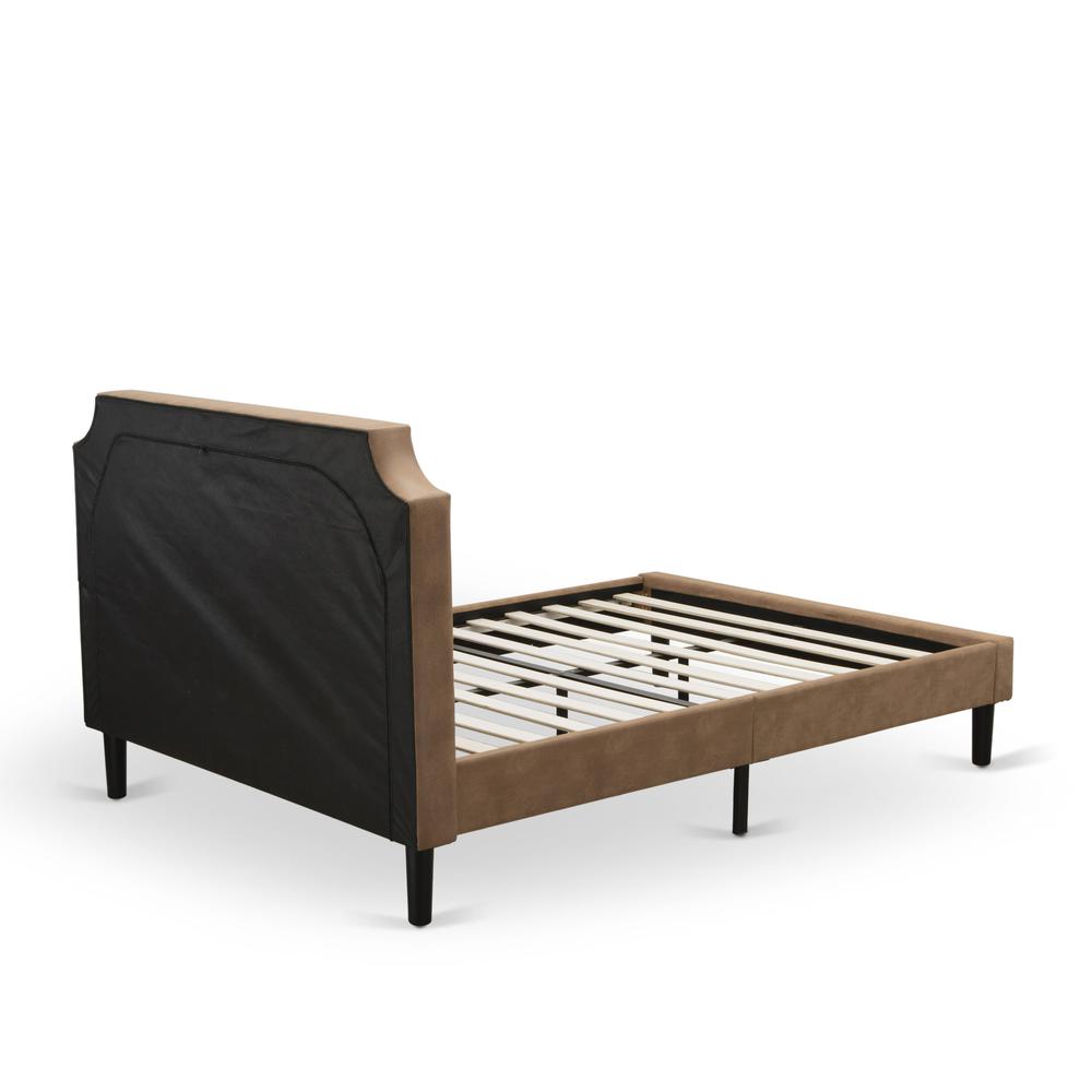 GB28Q-1DE07 2-Piece Platform Bed Set with a Platform Bed and 1 Distressed Jacobean End Tables - Brown Faux Leather and Black Legs. Picture 5