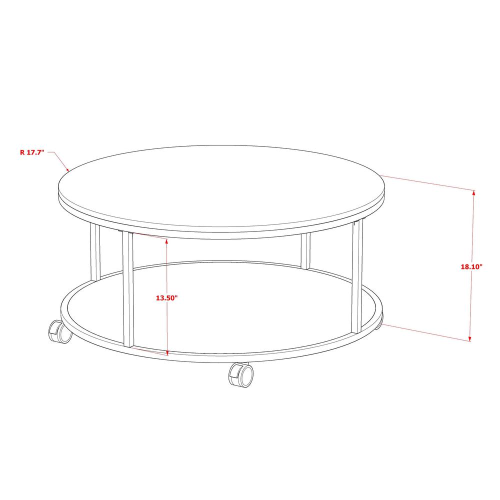 Harley Round Coffee Table for Living Room, Mid Century Modern Coffee Table in Powder Coating White Color and Brown Wood Laminate. Picture 6