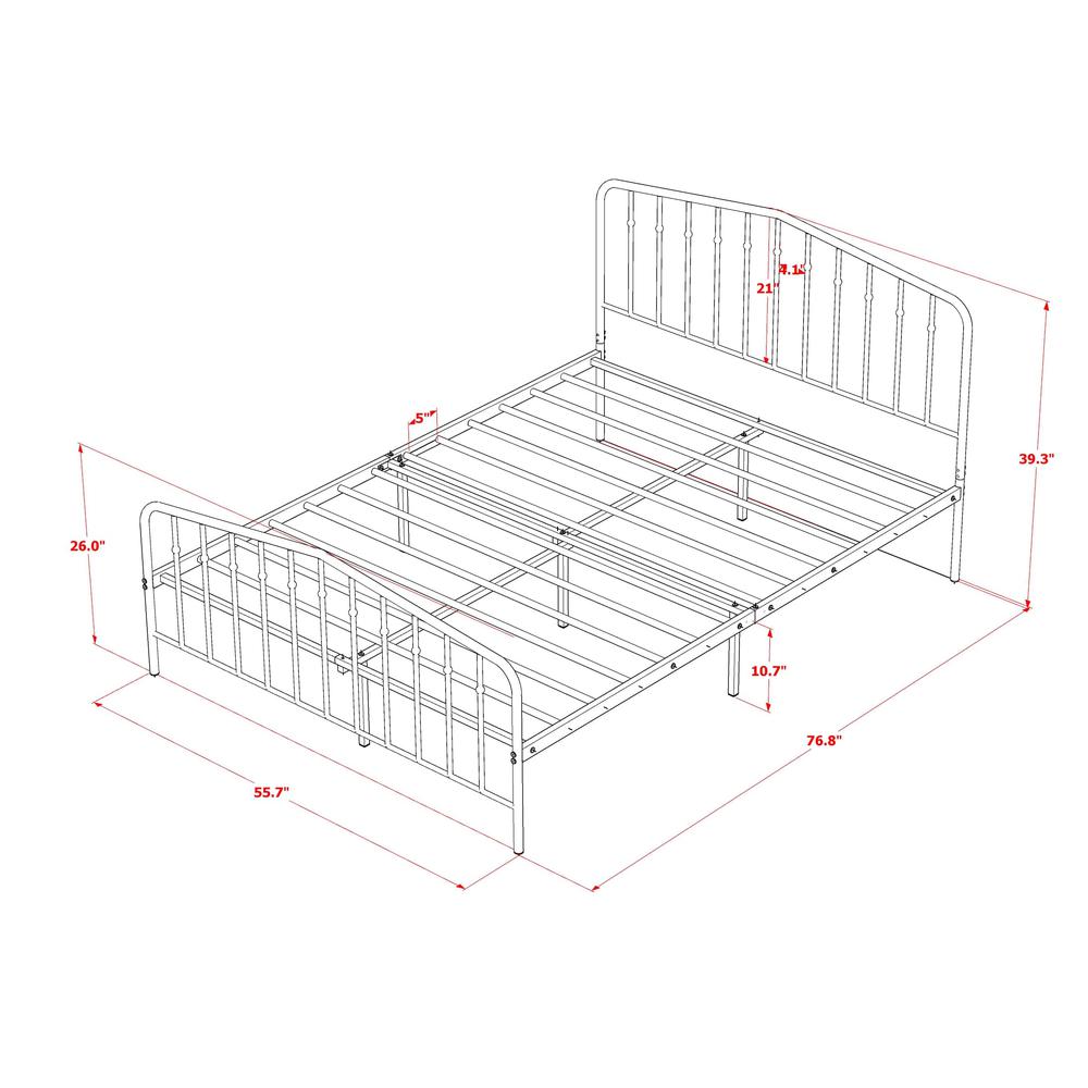 Kemah Full Bed Frame with 3 Supporting Metal Legs - Deluxe Bed in Powder Coating White Color. Picture 7