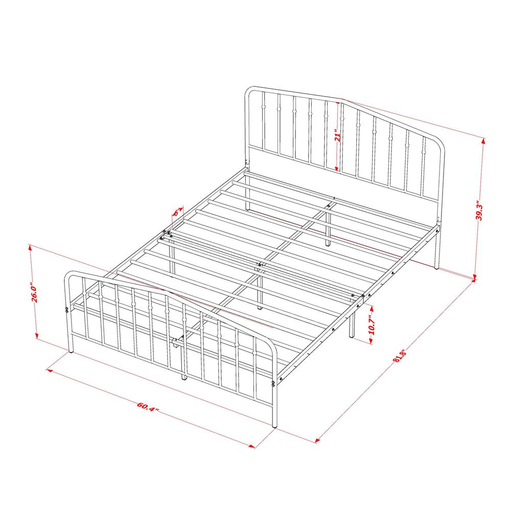 Kemah Queen Platform Bed with 4 Metal Legs - Magnificent Bed in Powder Coating White Color. Picture 7