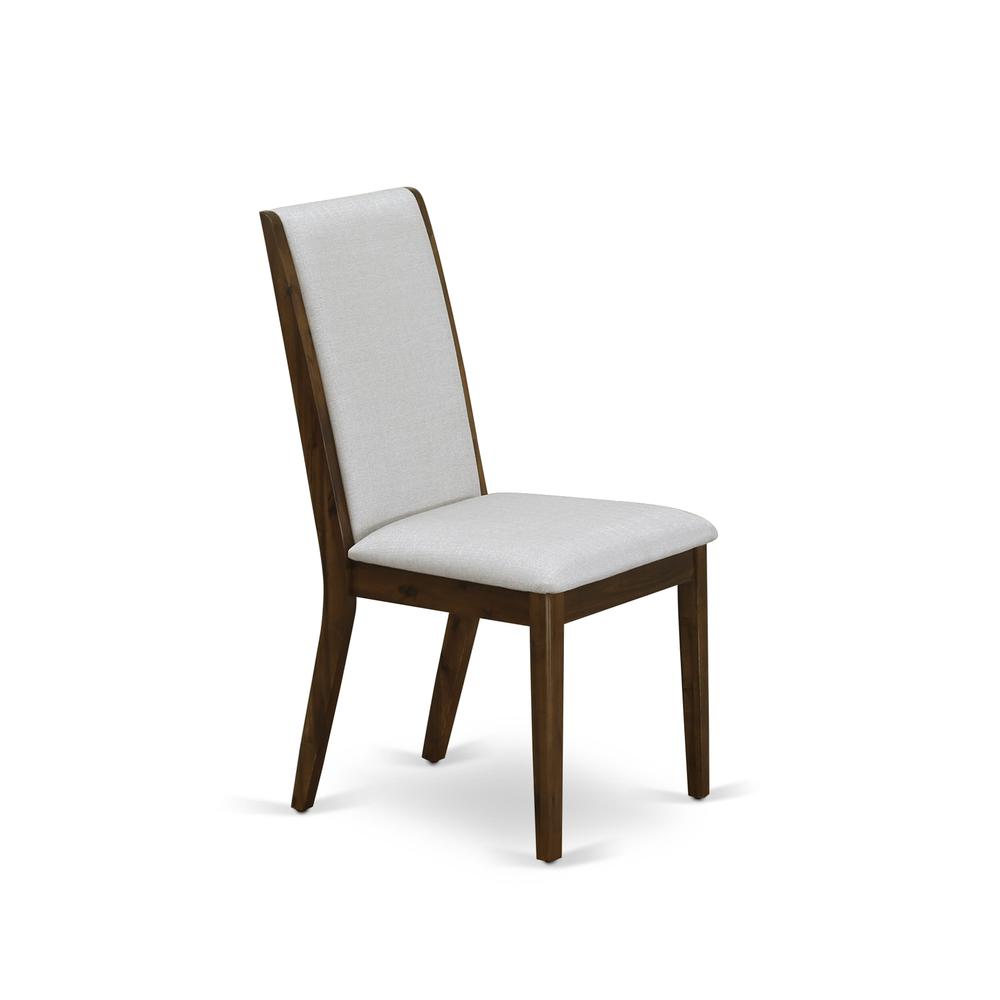 7-pc wooden dining table set with Chair’s Legs and Modern Gray Linen Fabric. Picture 13
