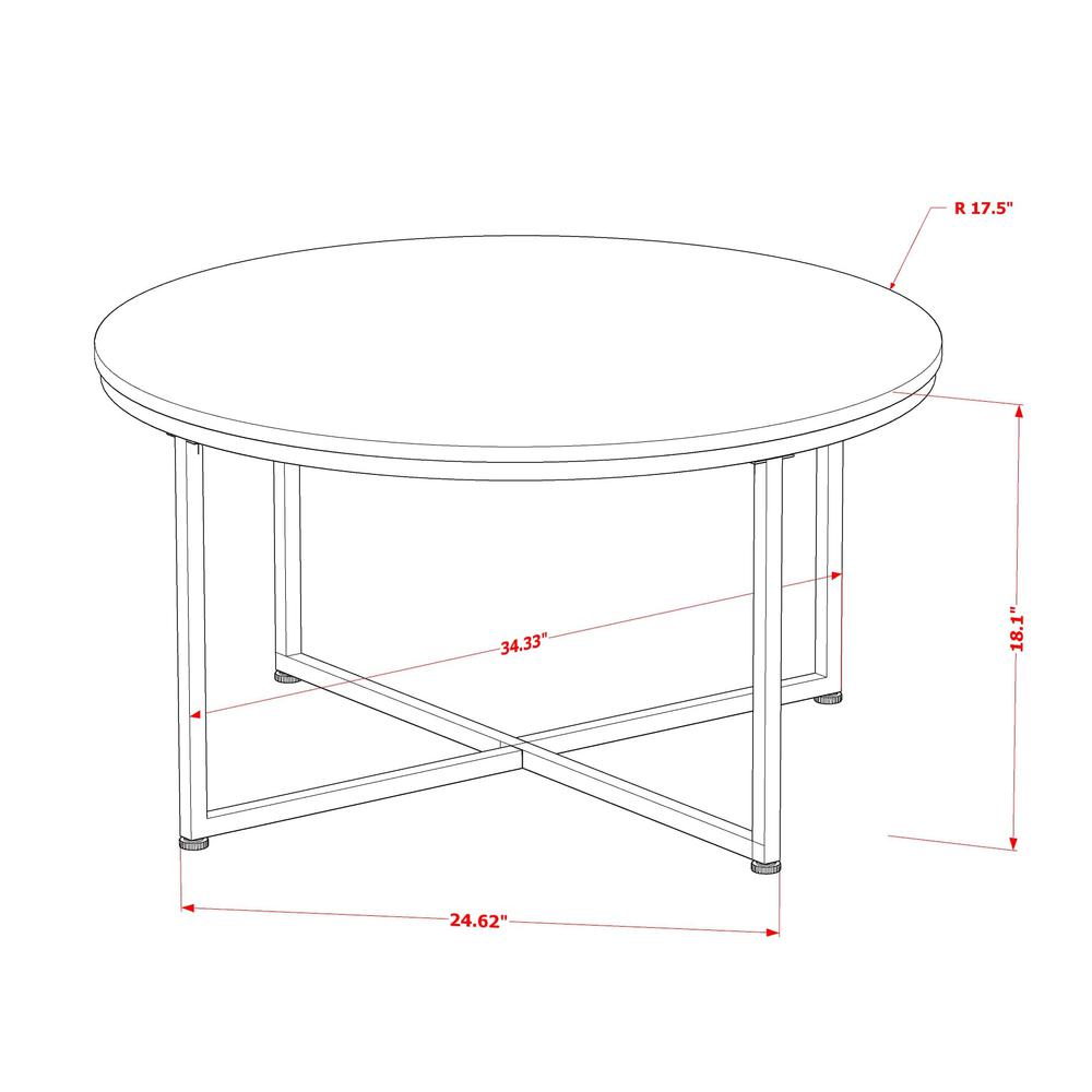 Madison Round Coffee Table for Living Room, Mid Century Modern Coffee Table in Powder Coating White Color and White Wood Laminate. Picture 5