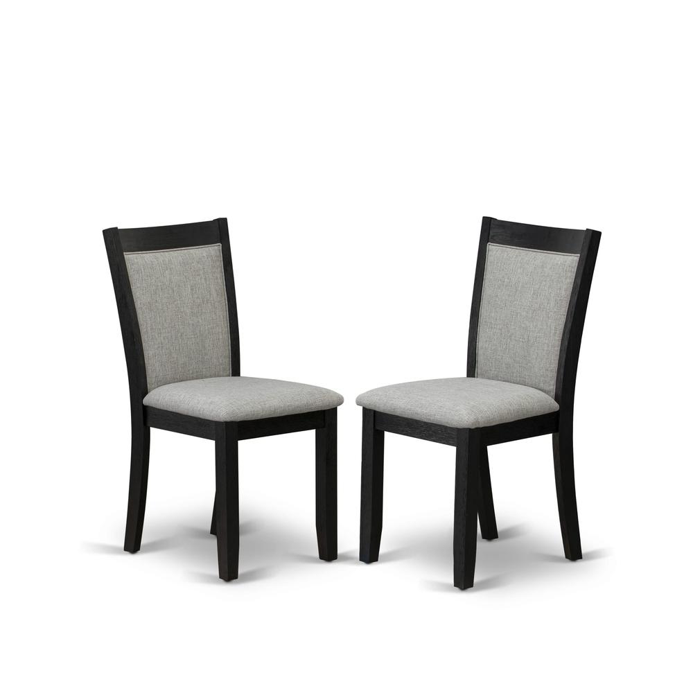 V626MZ606-7 7 Pc Dinner Table Set - Linen White Dining Table with 6 Shitake Wooden Dining Chairs - Wire Brushed Black Finish. Picture 6