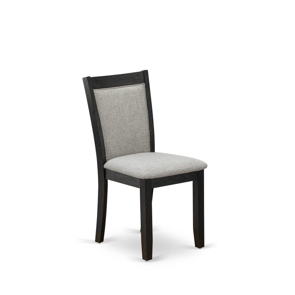 V626MZ606-7 7 Pc Dinner Table Set - Linen White Dining Table with 6 Shitake Wooden Dining Chairs - Wire Brushed Black Finish. Picture 8