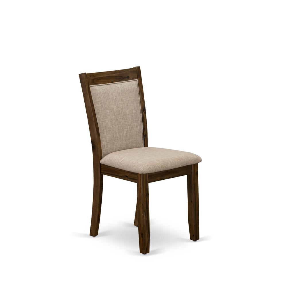 MZCNT04 Dining Room Chairs - Light Tan Linen Fabric Seat and High Chair Back - Sand Blasting Antique Walnut Finish (SET OF 2). Picture 4
