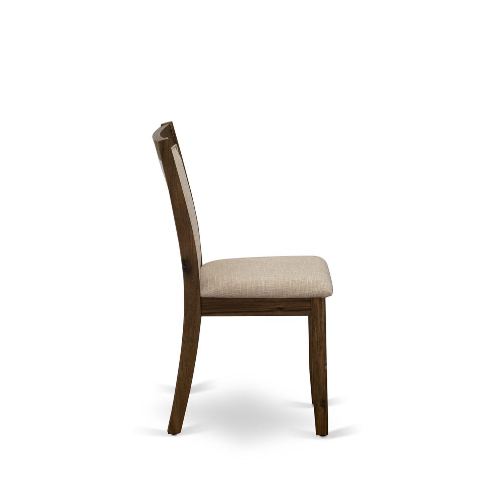 MZCNT04 Dining Room Chairs - Light Tan Linen Fabric Seat and High Chair Back - Sand Blasting Antique Walnut Finish (SET OF 2). Picture 5