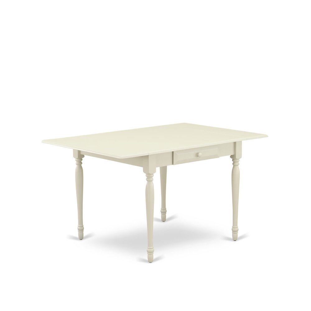 1MZAB3-LWH-64 3Pc Dining Table Set for 2 Includes a Small Dining Table and 2 Parsons Chairs with White Color PU Leather, Drop Leaf Table with Full Back Chairs, Linen White Finish. Picture 2