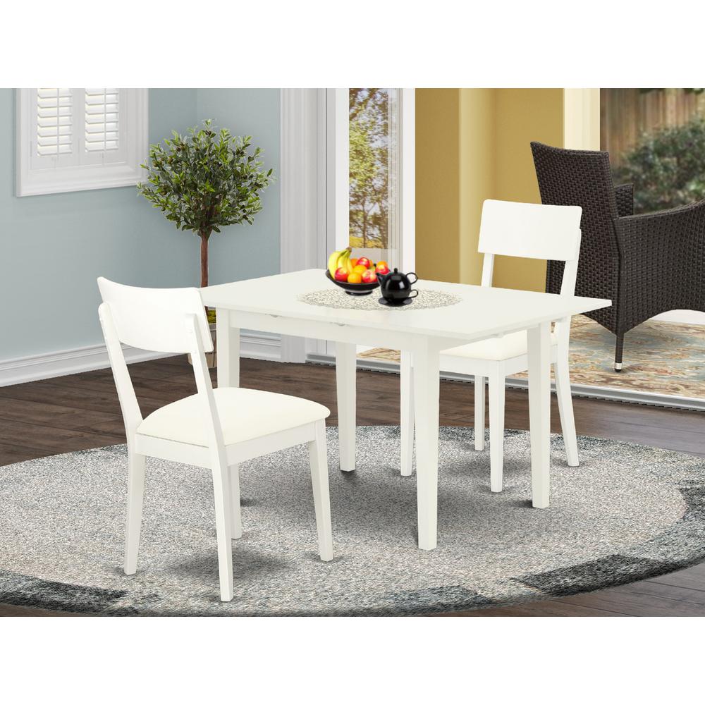 East West Furniture NOAD3-LWH-LC 3-Pc Modern Dining Table Set 2 Modern Dining Chairs with Ladder Back and a Faux Leather Seat and Butterfly Leaf Dining Table with Rectangular Top and 4 Legs- Linen Whi. Picture 3