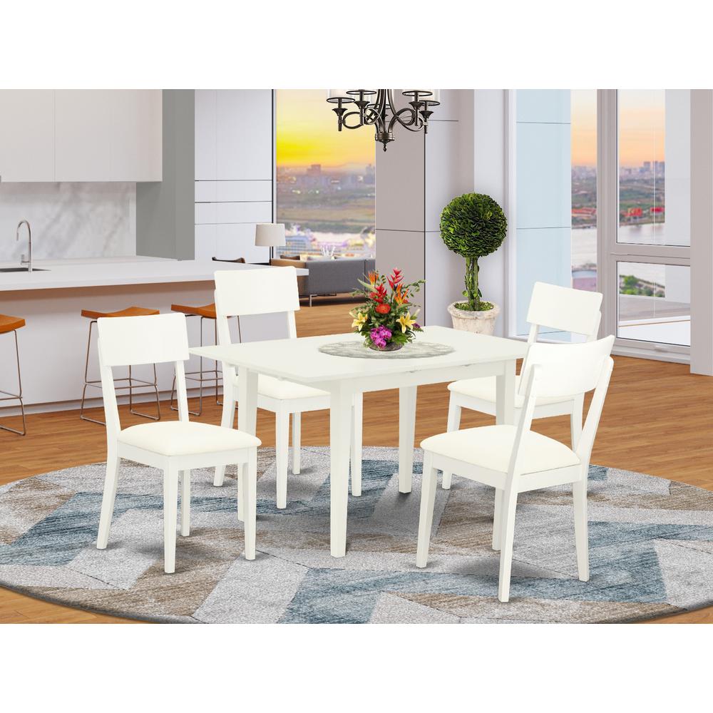 East West Furniture NOAD5-LWH-LC 5-Piece Rectangular Dinette Set 4 Wooden Dining Chairs with Ladder Back and a Faux Leather Seat and Butterfly Leaf Mid Century Dining Table with Rectangular Top and 4. Picture 4