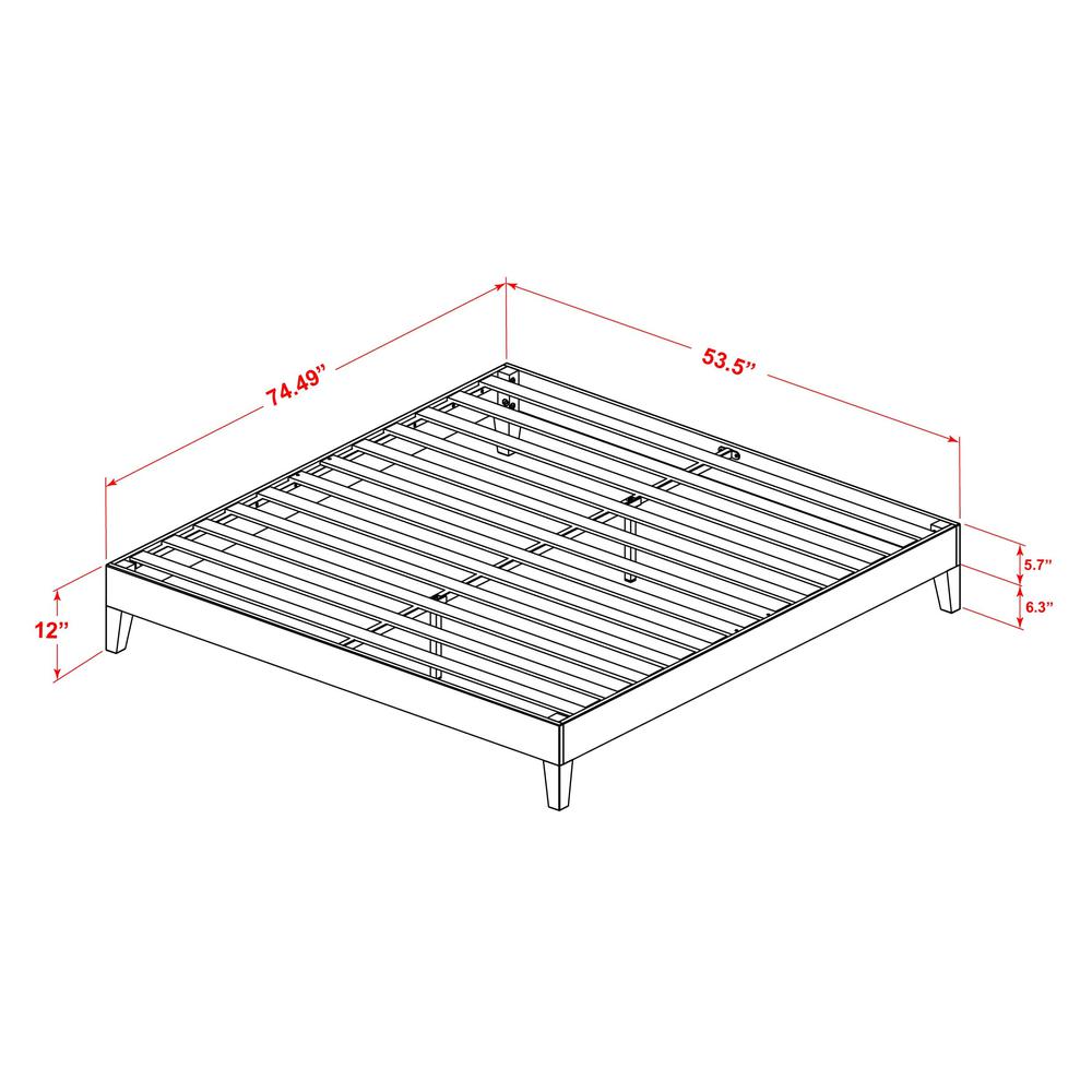 NVP-23-F Full Platform Bed Frame with 4 Solid Wood Legs and 2 Extra Center Legs - Oak Finish. Picture 6