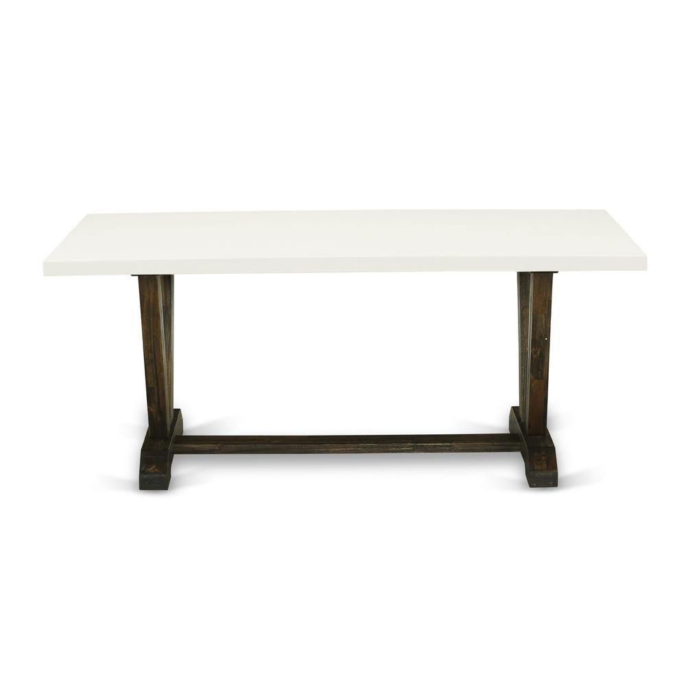 V727MZ716-7 7 Piece Dinning Table Set - A Wooden Dining Table with Trestle Base and 6 Dining Chairs - Distressed Jacobean Finish. Picture 4