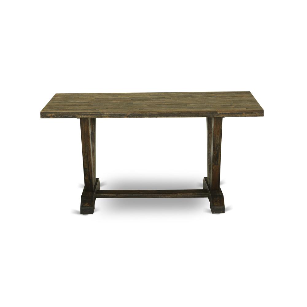 V776MZ716-7 7 Pc Modern Dining Set - A Kitchen Table with Trestle Base and 6 Chairs For Dining Room - Distressed Jacobean Finish. Picture 4
