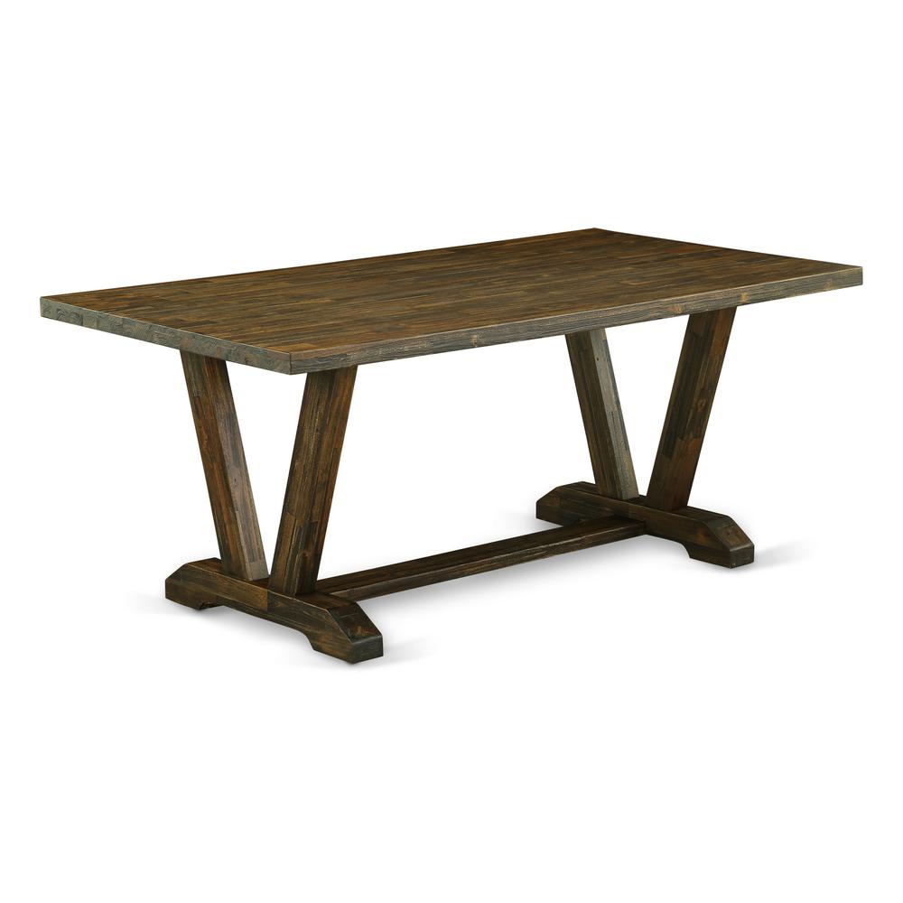 East West Furniture 7-Pc wooden dining table set Includes 6 Dining Room Chairs with Upholstered Seat and High Back and a Rectangular Kitchen Dining Table - Distressed Jacobean Finish. Picture 2