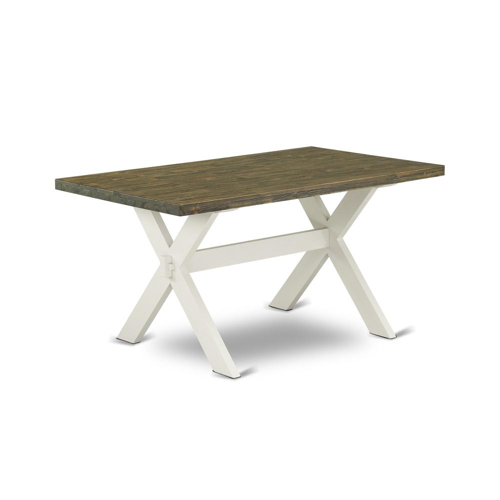 X076MZ001-7 7-Piece Modern Dining Table Set Consists of a Wooden Table and 6 Cream Dining Chairs - Wire Brushed Linen White Finish. Picture 3