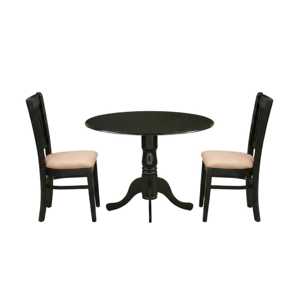 Wood Drop-Leaf Dining Table 3-Piece Set with Linen Slatted Chairs. Picture 4