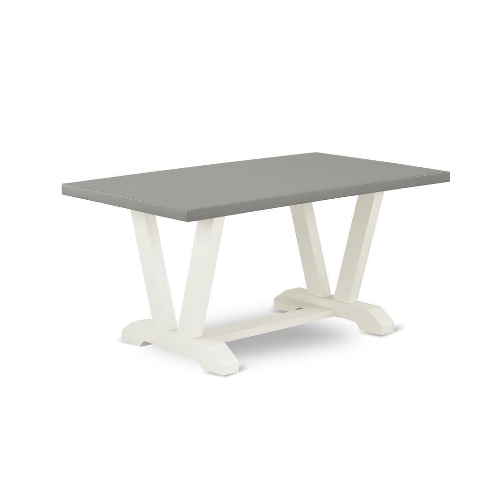 East West Furniture 7-Piece Dining Set- 6 Parson Dining Chairs with Doeskin Linen Fabric Seat and Button Tufted Chair Back - Rectangular Table Top & Wooden Legs - Cement and Linen White Finish. Picture 2