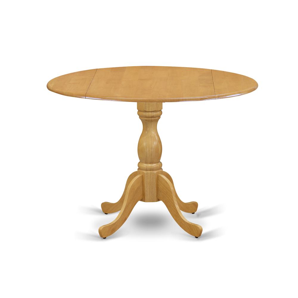 East West Furniture DMPO5-OAK-W 5 Piece Wooden Dining Table Set - Oak Modern Dining Table and 4 Oak Wood Dining Chairs with Slatted Back - Oak Finish. Picture 2