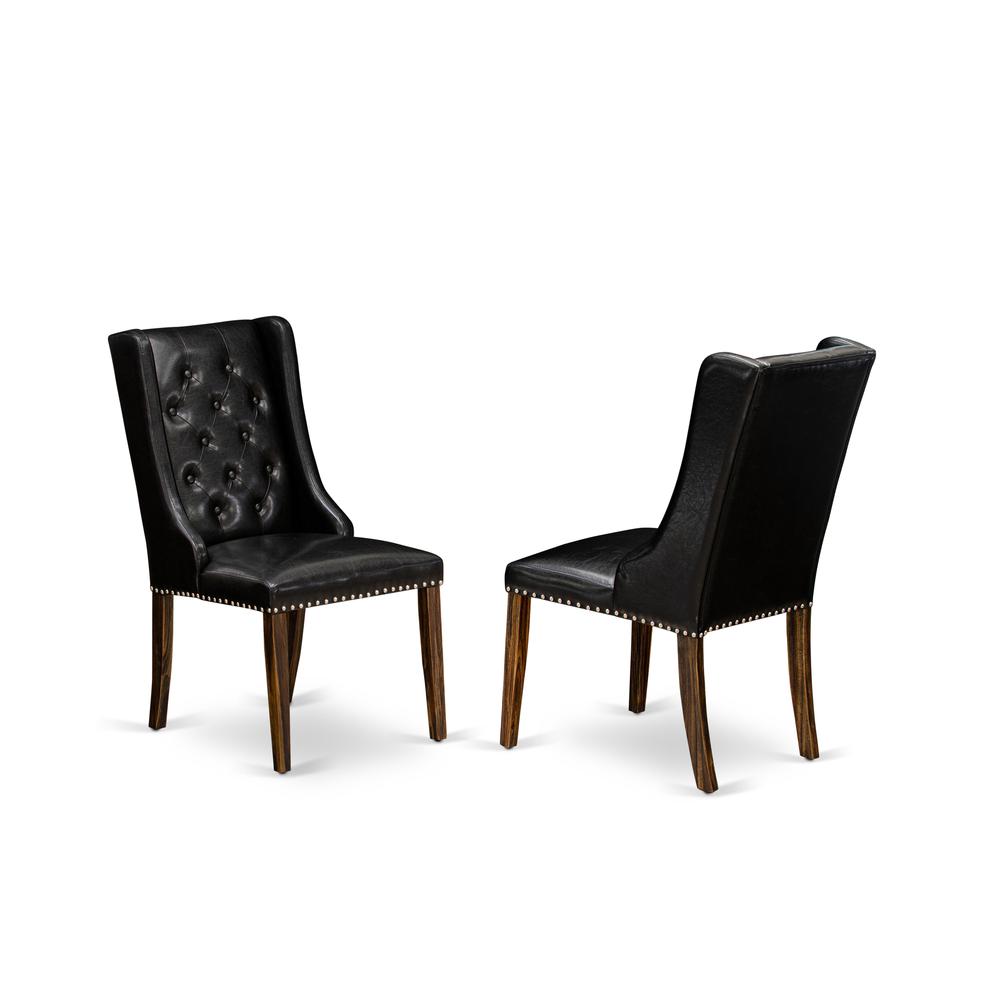 East West Furniture X727FO749-7 7 Pc Kitchen Table Set - 6 Black Pu Leather Dining Chair Button Tufted with Nailheads and Dining Room Table - Distressed Jacobean Finish. Picture 3