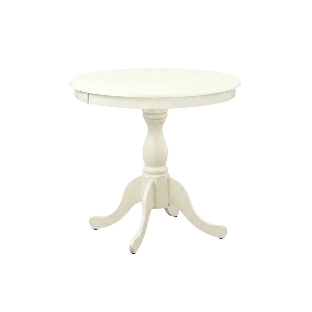 Linen White Round Pedestal Dining Table, Wood, Seats 4. Picture 1