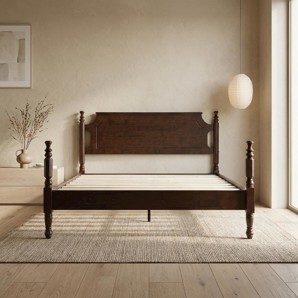Solid Wood Platform Bed with Headboard, Traditional Queen Size. Picture 2