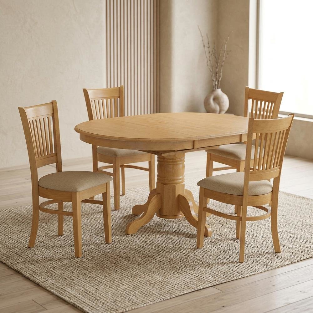 Solid Wood Dining Table & Microfiber Chairs 5-Piece, Butterfly Leaf, Oak. Picture 2