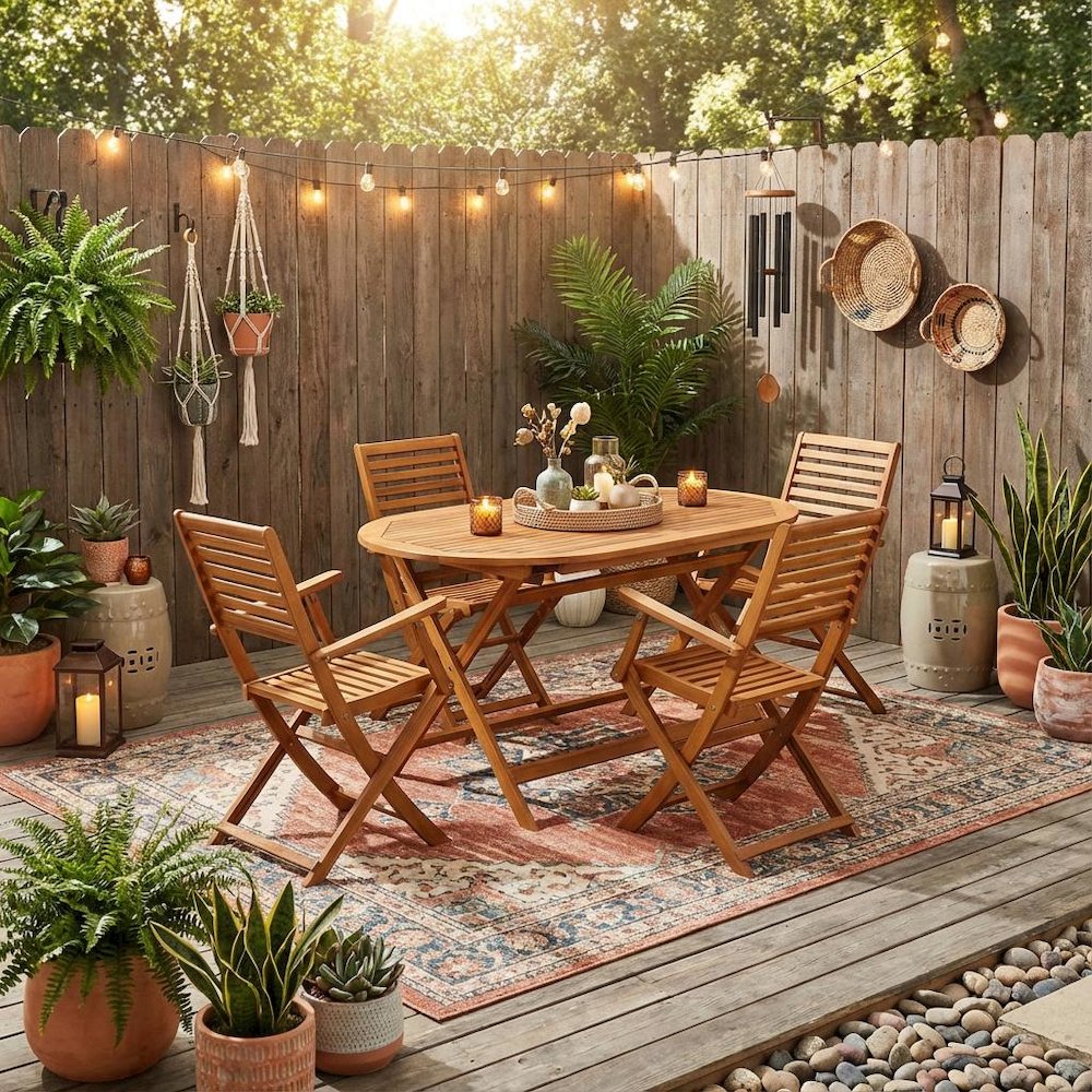Wooden Patio Set, Oil-Finished with 5-Piece Outdoor Table and 4 Chairs. Picture 3