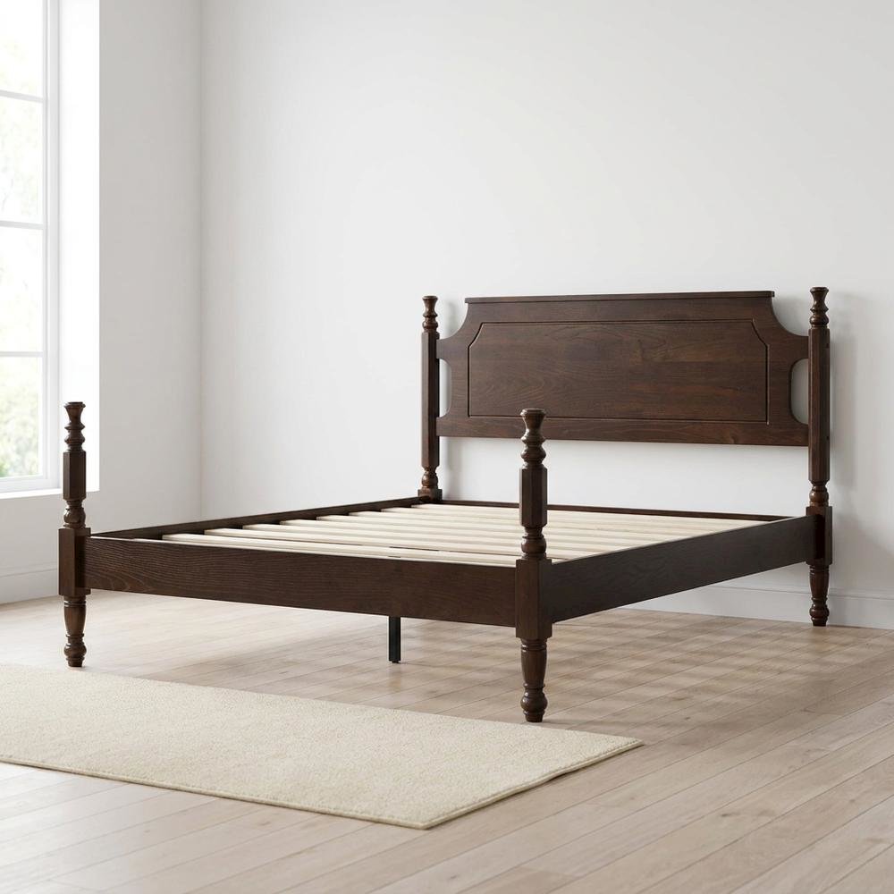 Solid Wood Platform Bed with Headboard, Traditional Queen Size. Picture 3