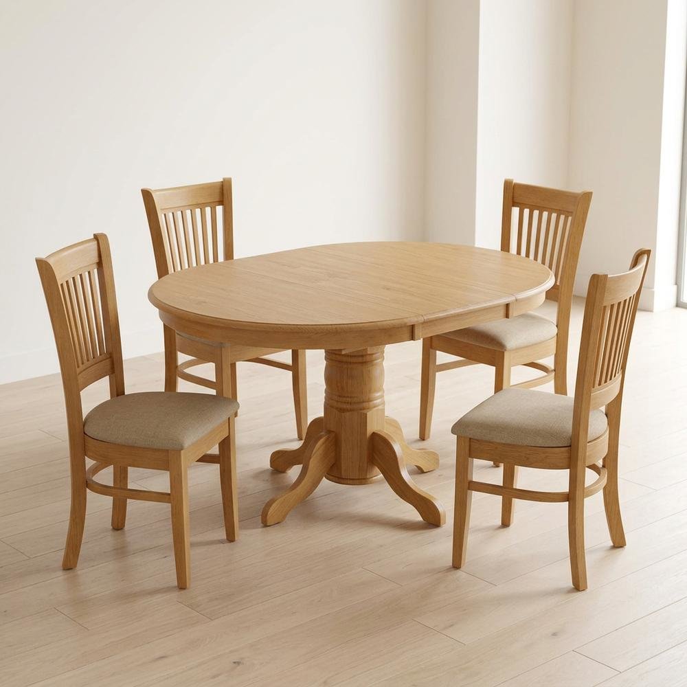 Solid Wood Dining Table & Microfiber Chairs 5-Piece, Butterfly Leaf, Oak. Picture 3