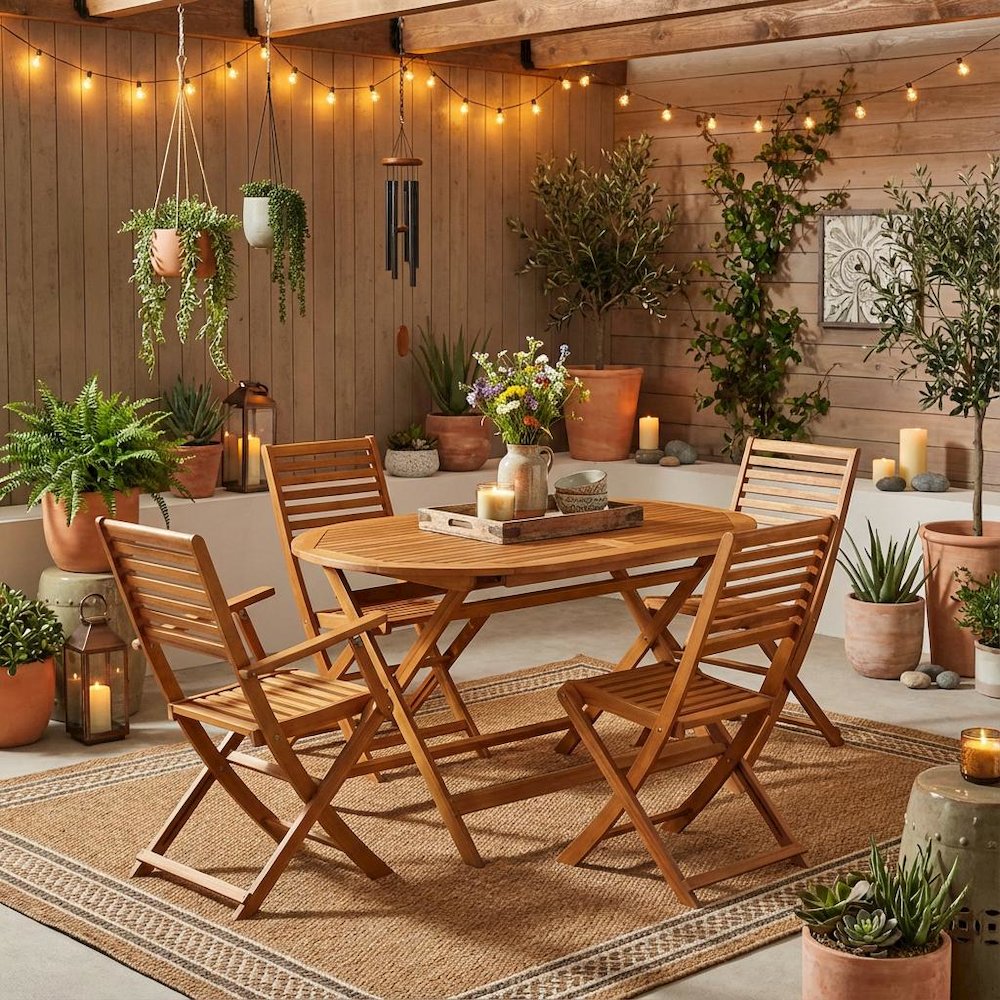 Wooden Patio Set Neutral Oil with Dining Table and 4 Outdoor Chairs. Picture 3