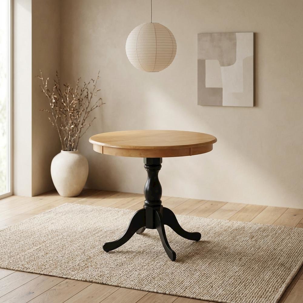 Oak Black Round Pedestal Dining Table, Seats 4 Compact. Picture 2
