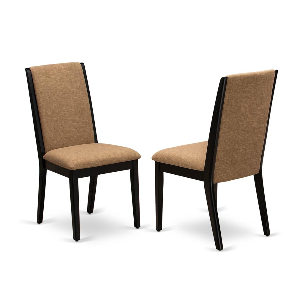 East West Furniture X696LA147-5 5-Piece Beautiful kitchen table set a Superb Cement Color Kitchen Table Top and 4 Gorgeous Linen Fabric Modern Dining Chairs with Stylish Chair Back, Wire Brushed Black. Picture 3