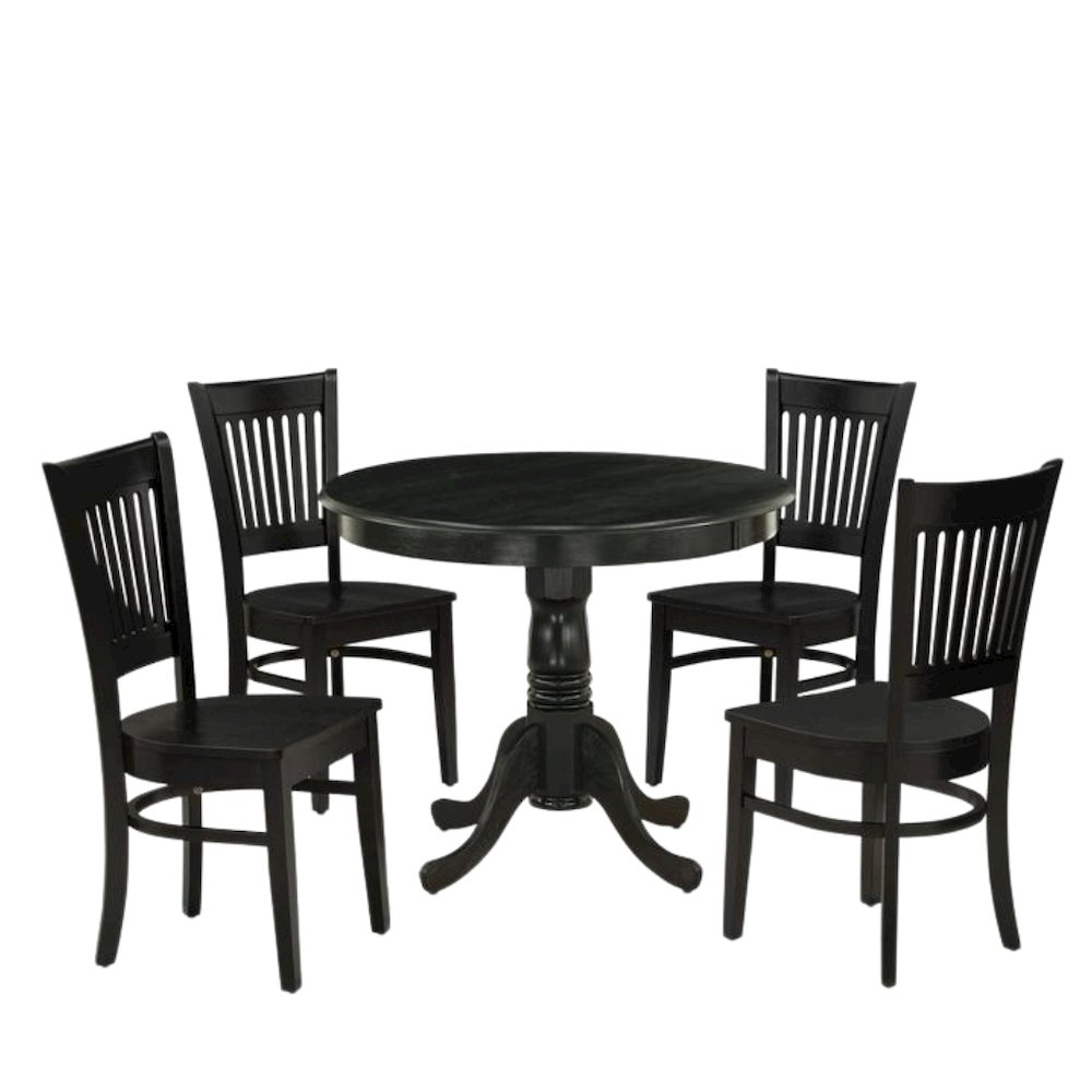 Black 5 Pc Breakfast Nook Table Set, Kitchen Table and Chairs for 4. Picture 1