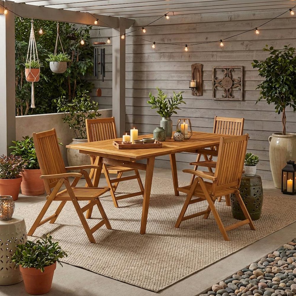 Oil-Finish 5-Piece Patio Set with 4 Foldable Arm Chairs and Table. Picture 3
