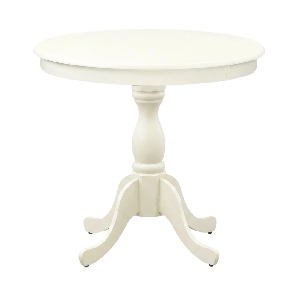 Linen White Round Pedestal Dining Table, Wood, Seats 4. Picture 4